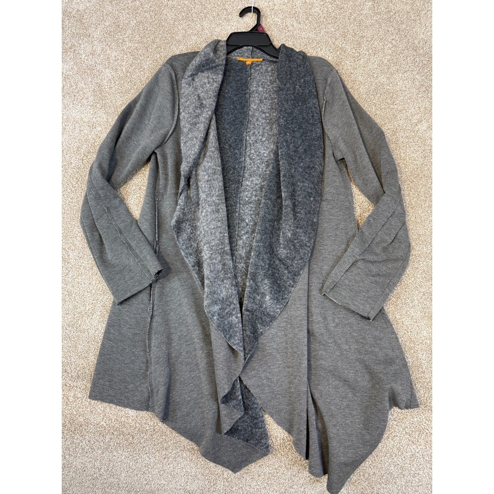 Anama Womens Grey Cardigan Faux Fur Trim Draped Asymmetrical Large Cozy Fuzzy L